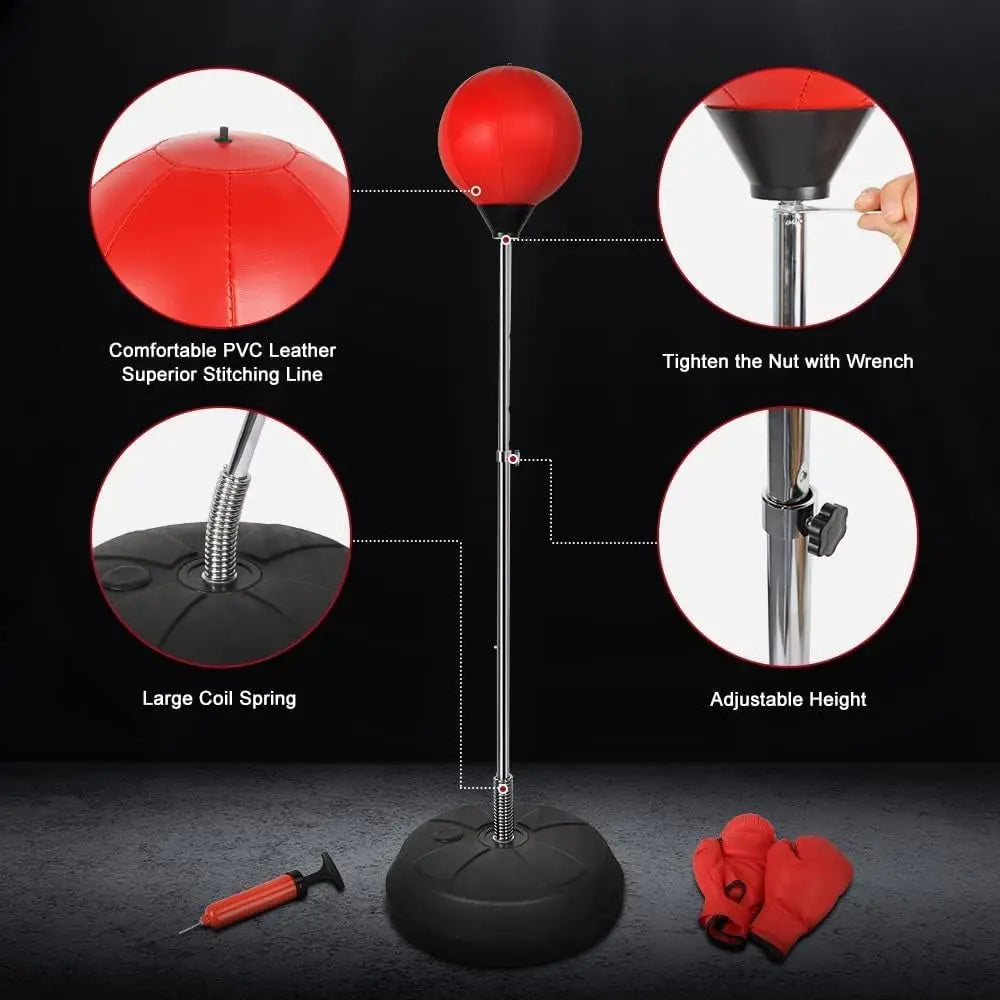 Punching Bag with Stand - Freestanding Speed Boxing Bag, Height Adjustable Reflex Training Punch Ball for Adults Kids wit