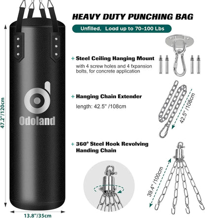 8-in-1 Punching Bag for Adult Men Women, 4FT Heavy Boxing Bag Set with 12OZ Boxing Gloves, Kickboxing Bag Kit